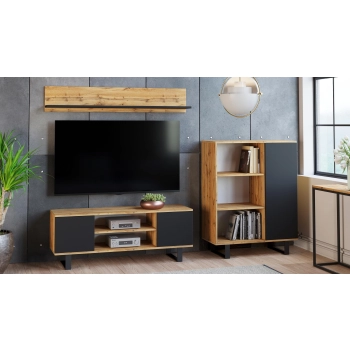 Regał szafka Fondi dąb craft złoty - czarny, styl loft