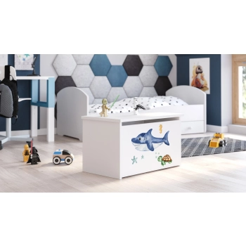 Skrzynia na zabawki Daria biała z nadrukiem Rekin