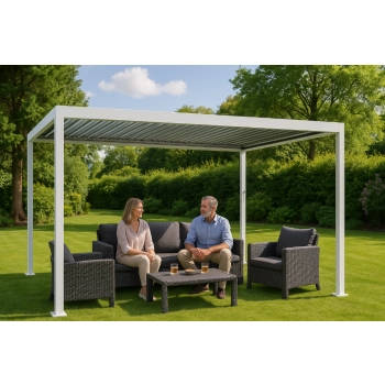 Pergola ogrodowa 3x4 m z REGULOWANYM dachem ALUMINIOWA biała na TARAS 57778