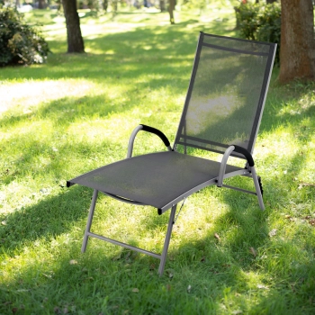 Składany leżak ogrodowy z regulowanym oparciem – aluminiowy fotel plażowy 58157