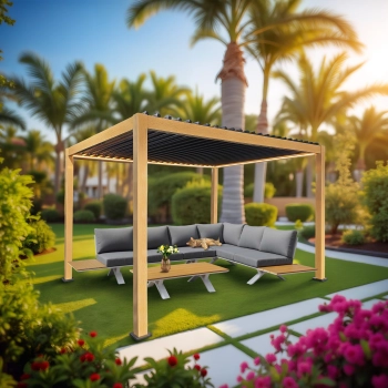 Pergola 3x4 m ANTRACYT ALUMINIOWA kurtyny BOCZNE oświetlenie LED PILOT 58218
