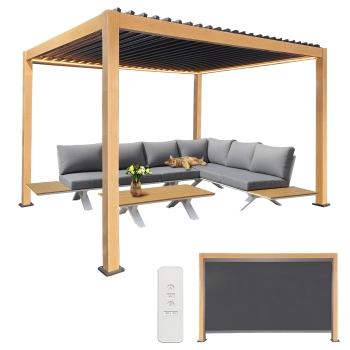 Pergola 3x4 m ANTRACYT ALUMINIOWA kurtyny BOCZNE oświetlenie LED PILOT 58218