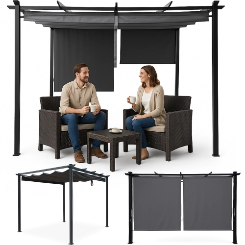 Pergola ogrodowa stalowa 2,4 m markizy boczne 58041